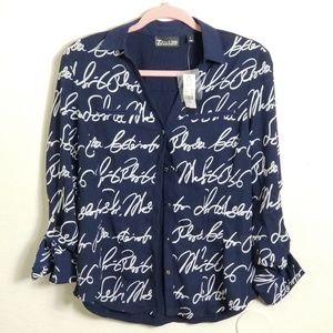 New York & Company Navy & White Lettered Top Sz S